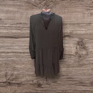 Cece Black Swiss Polka Dot Long Sleeve Ruffle Dress Size Medium NWT